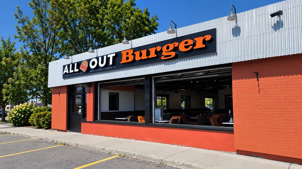 All-Out Burger Bank storefront